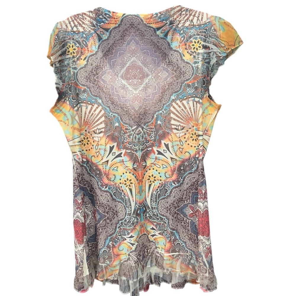 Dressbarn Boho Paisley Knit Top Multicolor Beaded Neckline Women’s L - Picture 2 of 6